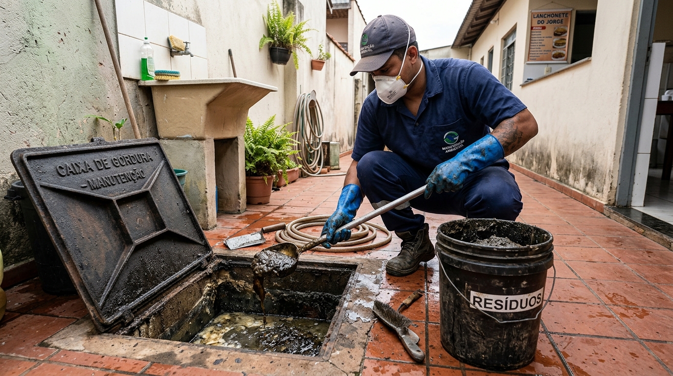 Remoção de resíduos da caixa de gordura em Serra-ES